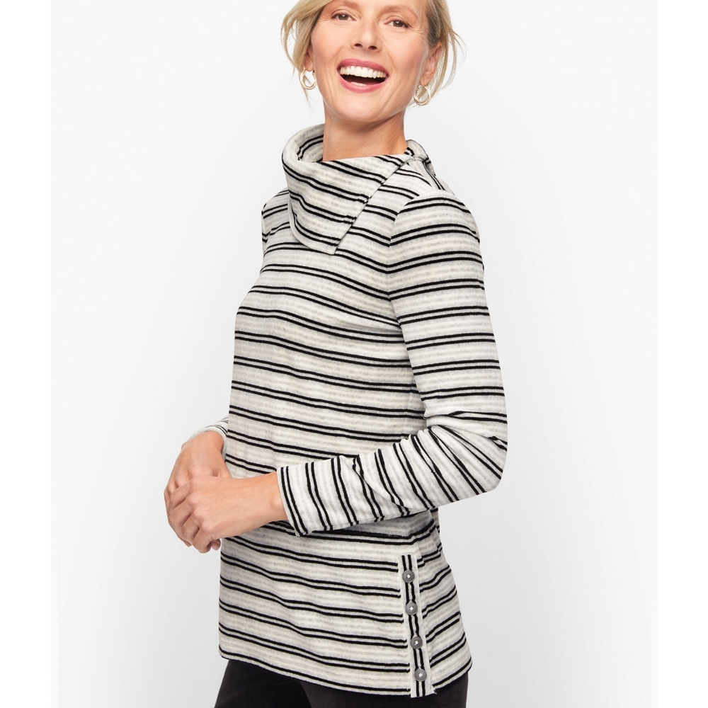 Talbots Womens Velour Cowlneck Pullover Top 3X Striped Neutral Soft Fall Layers